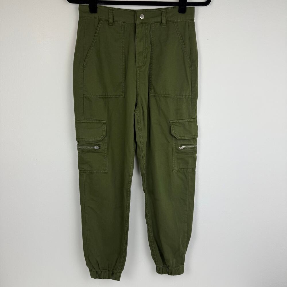 Zara Womens Cargo High Rise Jogger Zip Side Pockets Army Green Relaxed Pants 2
